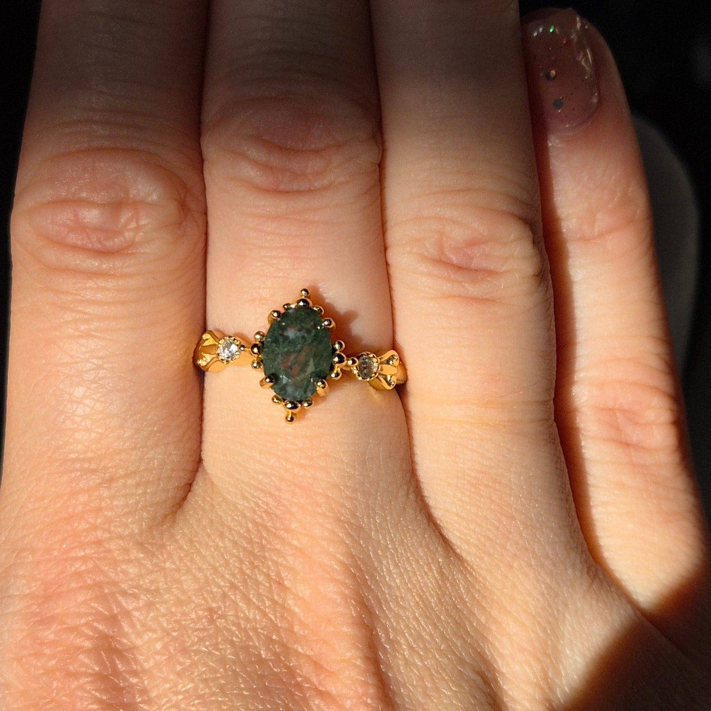 Moss agate ring "Fems" goldplated 2
