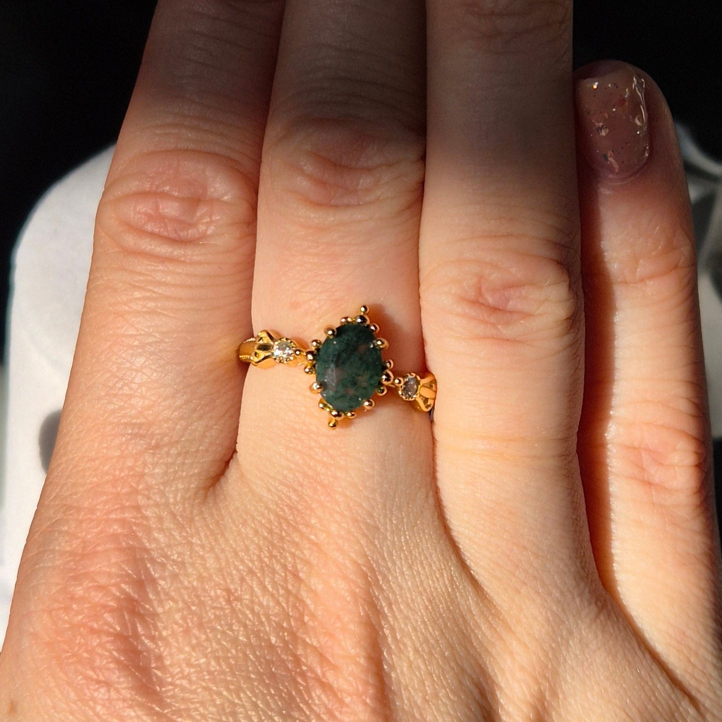 Moss agate ring "Fems" goldplated 3