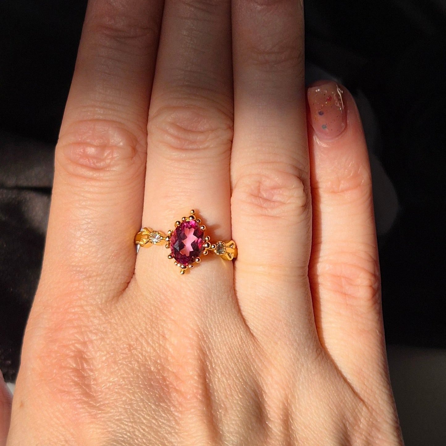Pink topaz ring "Fems" goldplated