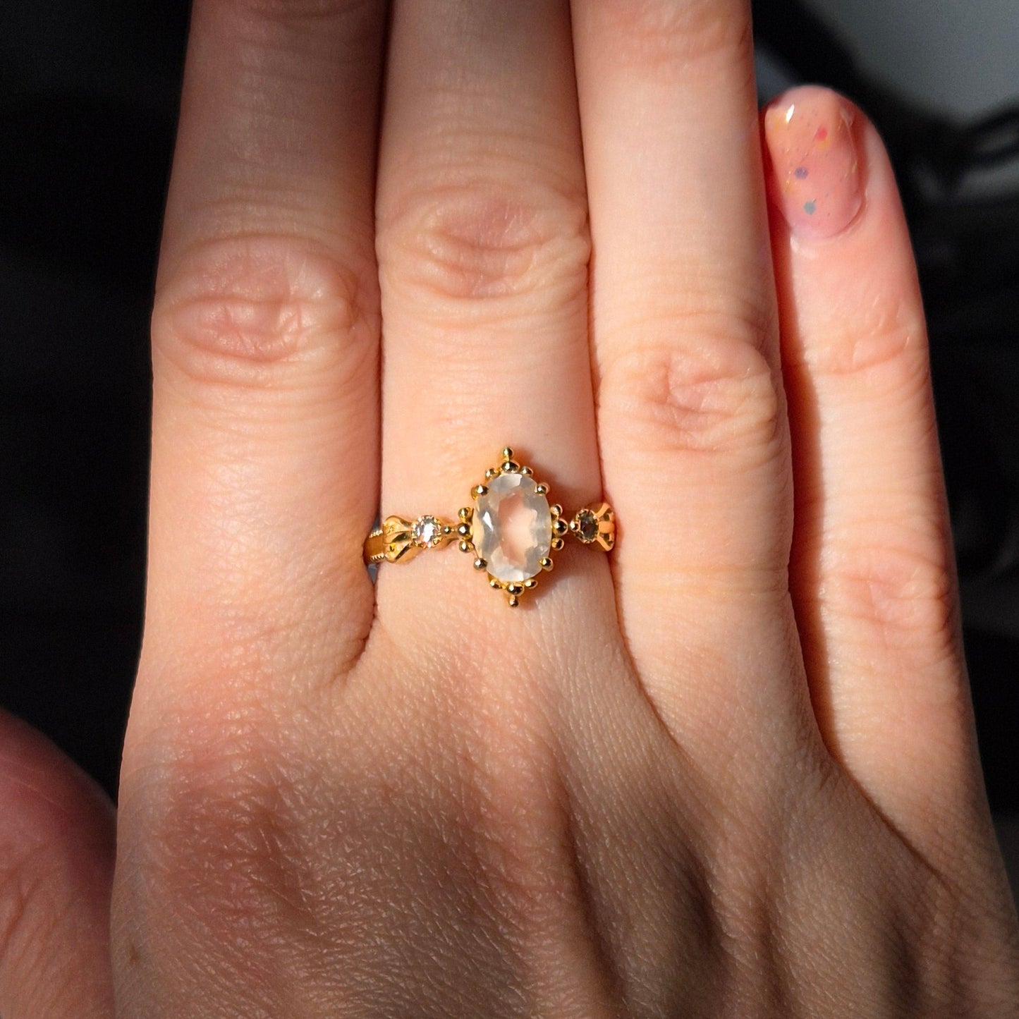Rosequarts ring "Fems" goldplated