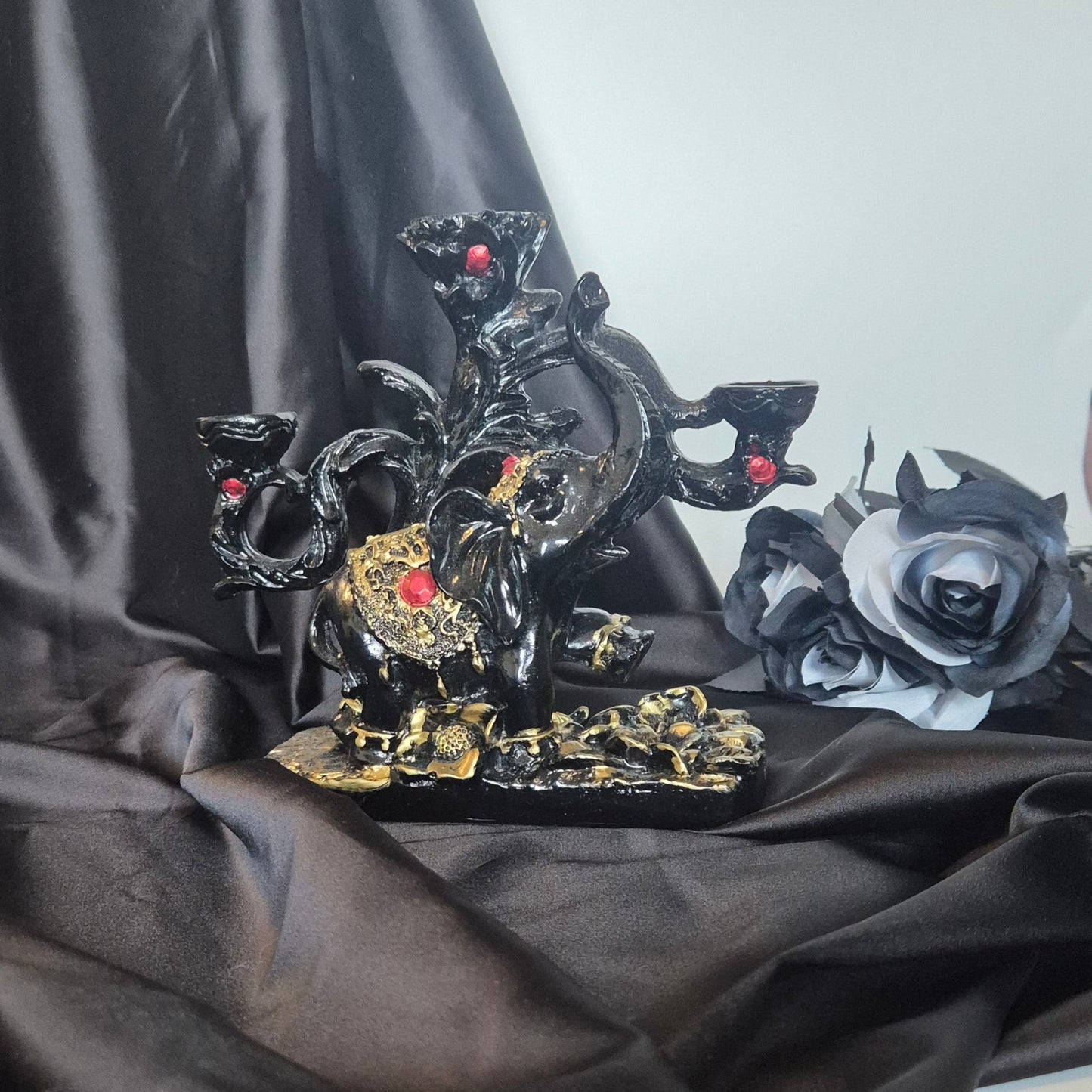 Triple sphere holder elephant black / gold