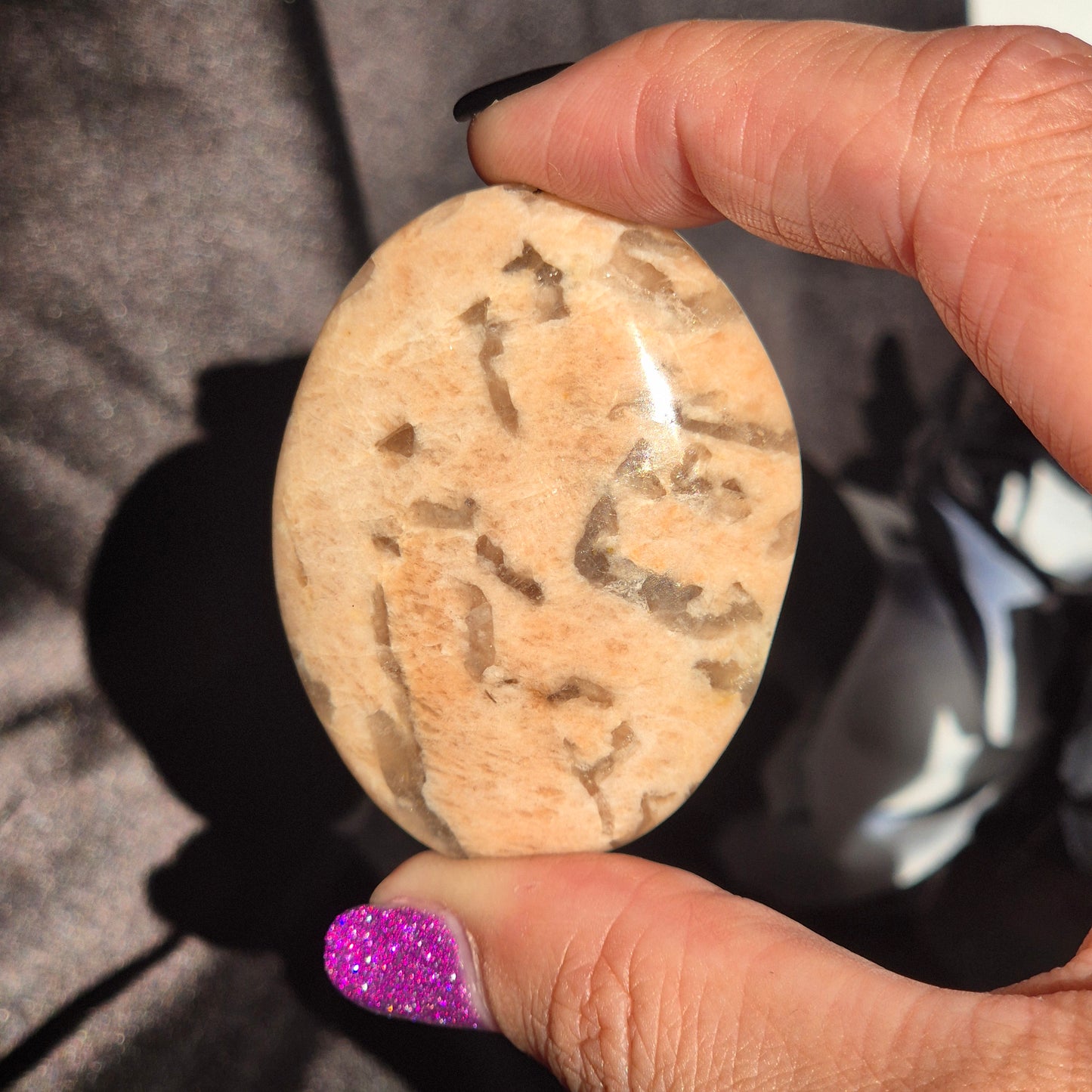 Peach moonstone / Smokey quarts palmstone 1