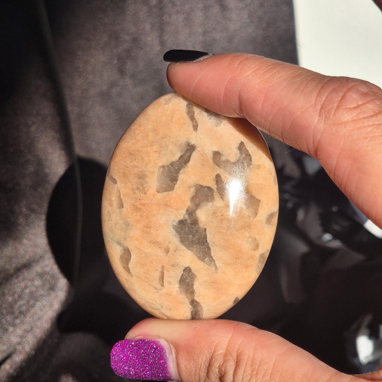 Peach moonstone / Smokey quarts palmstone 8