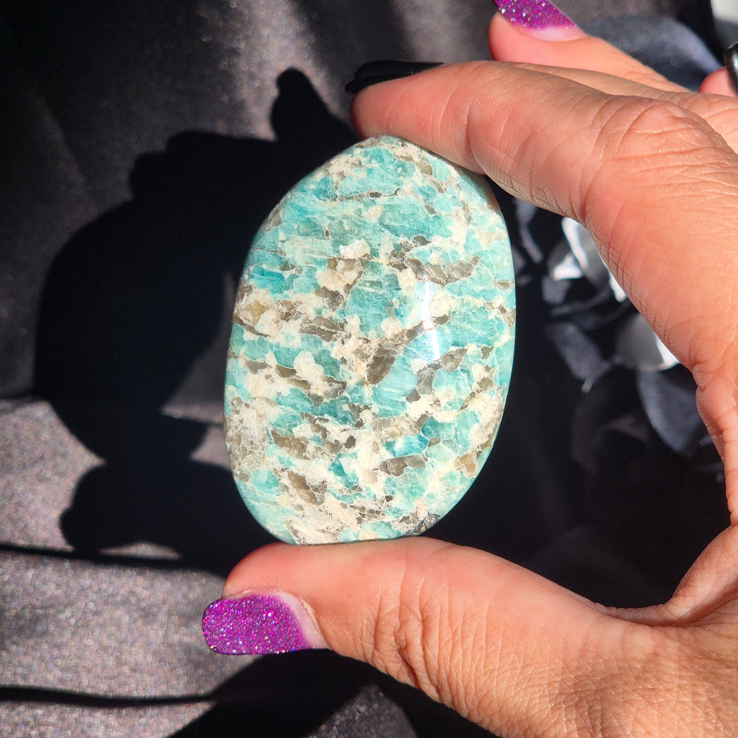Amazonite / Smokey quarts palmstone 1