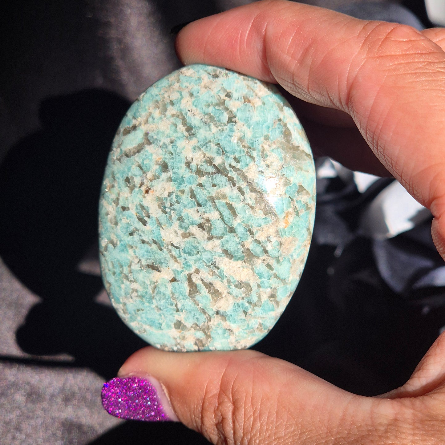 Amazonite / Smokey quarts palmstone 3