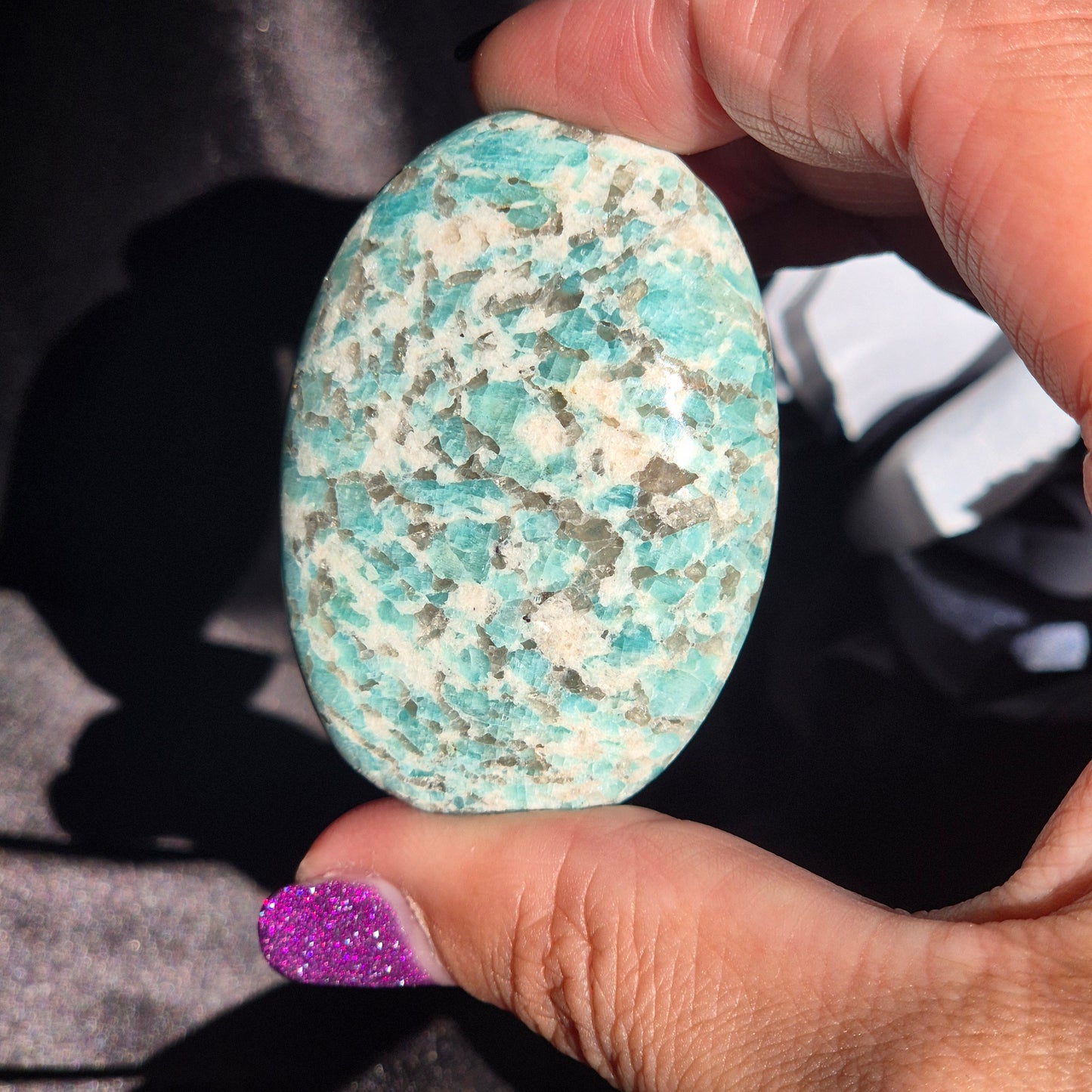 Amazonite / Smokey quarts palmstone 4