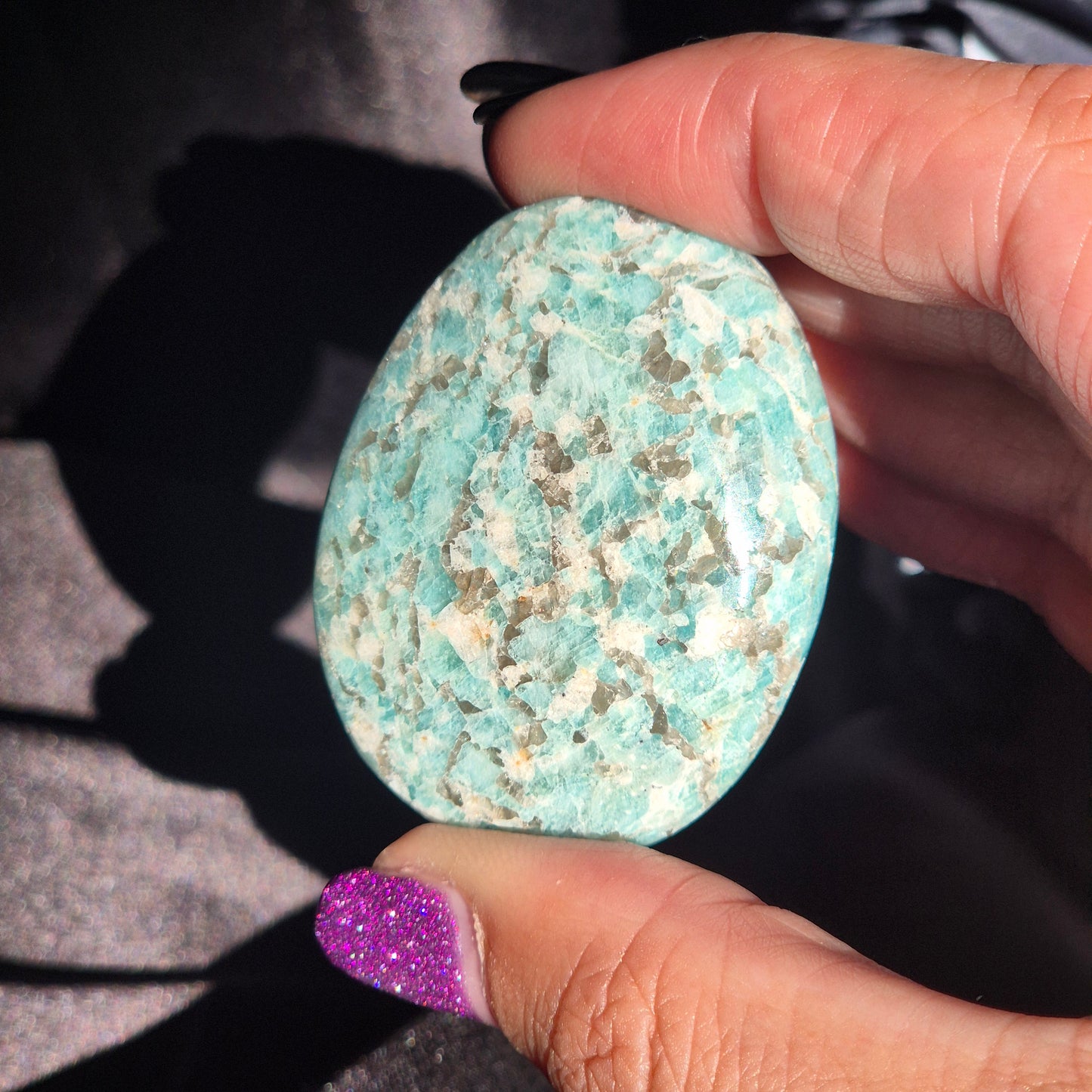 Amazonite / Smokey quarts palmstone 10