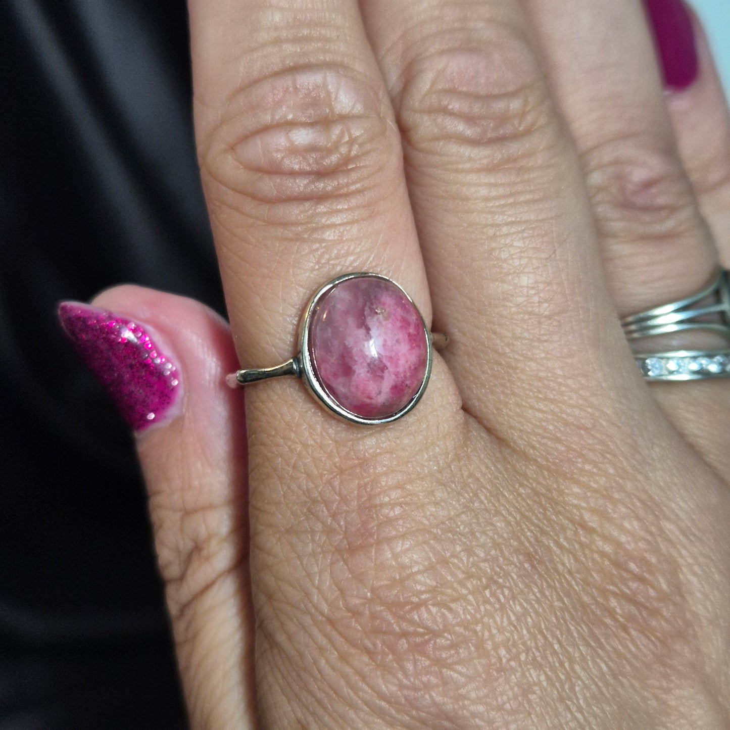 "Ice" Rhodochrosite ring 1
