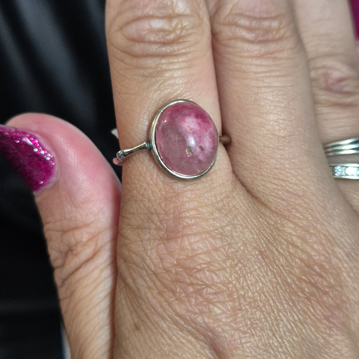 "Ice" Rhodochrosite ring 2
