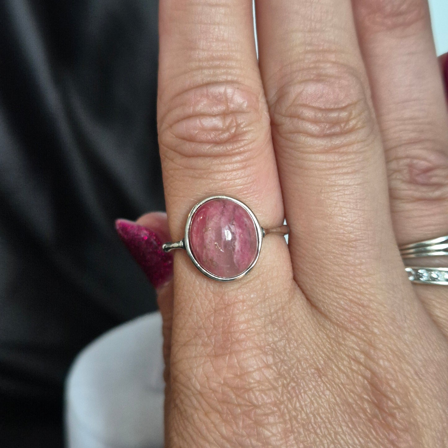 "Ice" Rhodochrosite ring 4