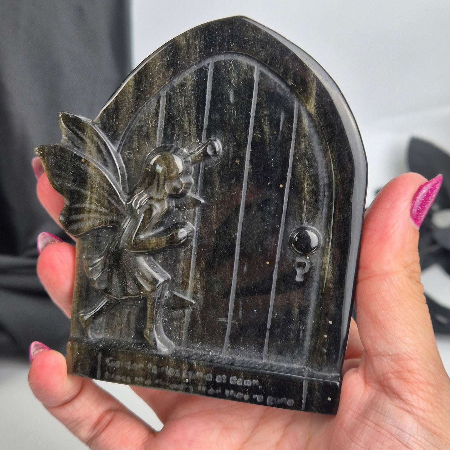 Gold sheen obsidian fairy door 3