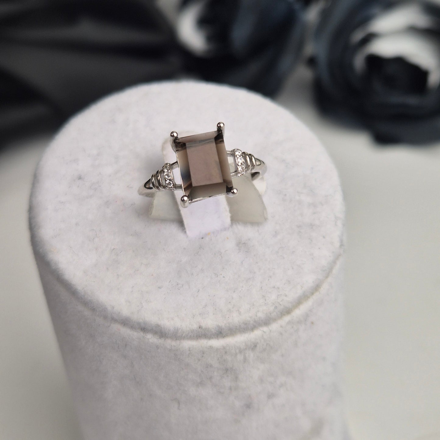 Smokey quarts ring rectangle big