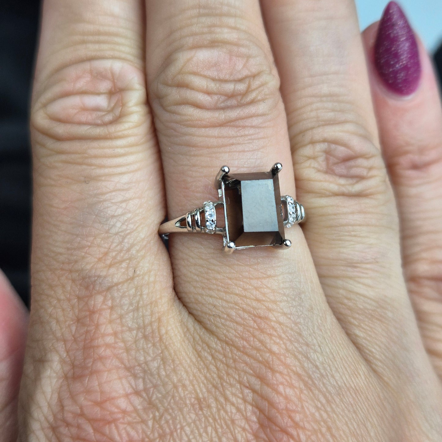 Smokey quarts ring rectangle big
