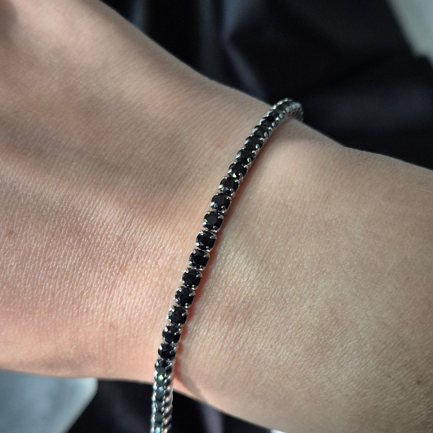 Black spinel bracelet silver