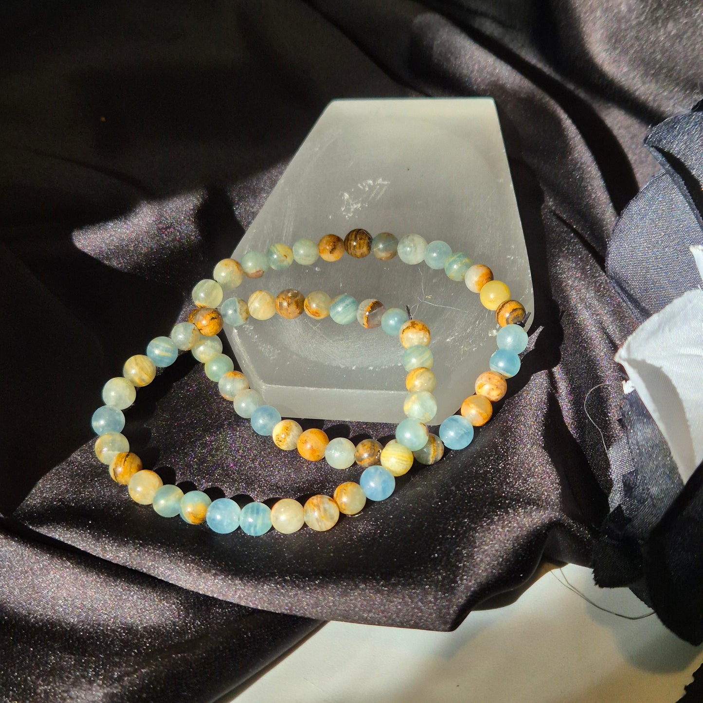 Blue calcite with aragonite bracelet
