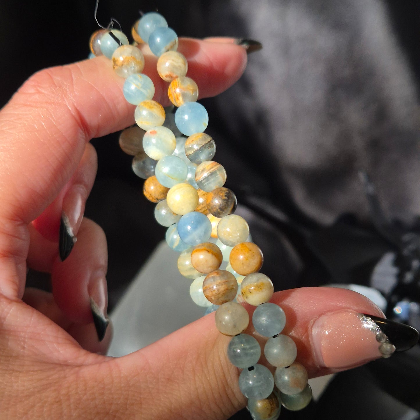 Blue calcite with aragonite bracelet