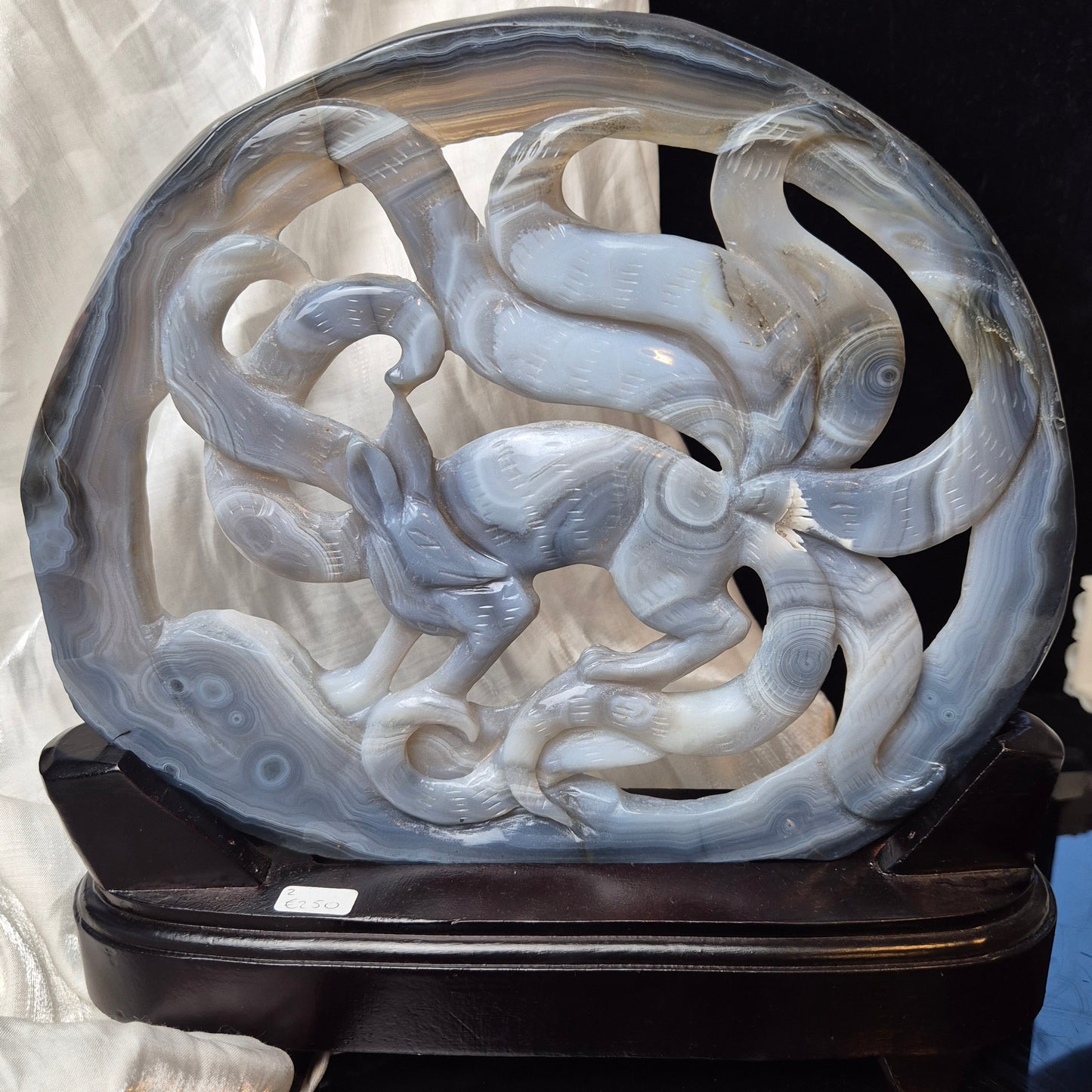 Blue agate ninetail fox on stand 2