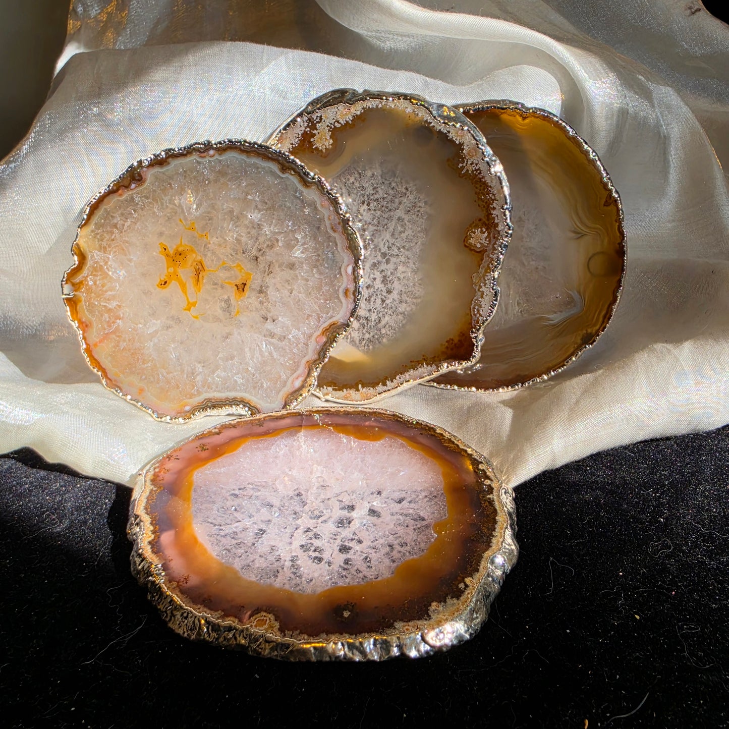 Agate coaster set silver 2