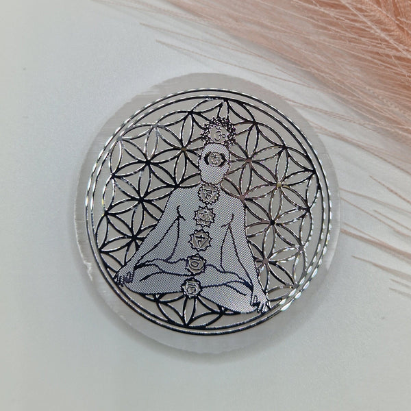 selenite plate with yoga lady small