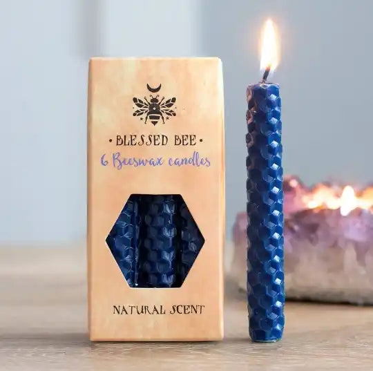 Blessed bee candle blue