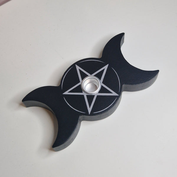 Candle holder black triple moon