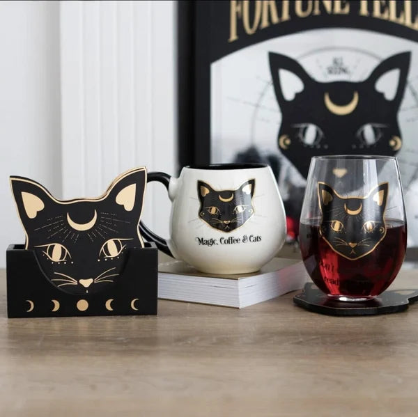 Black cat coaster set