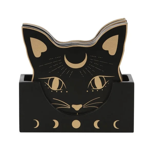Black cat coaster set