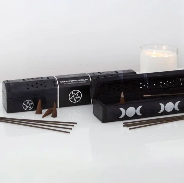 Wooden incense box triple moon