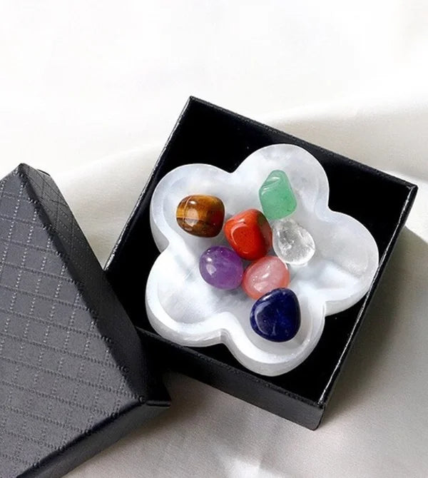 Selenite flower set with chakra stoned