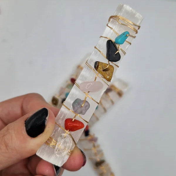 Selenite stick with chakra stones