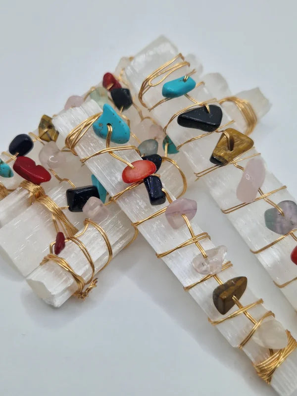 Selenite stick with chakra stones