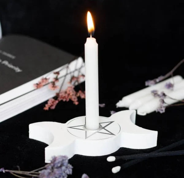 Candle holder white triple moon