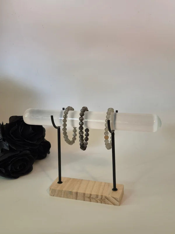 Selenite bracelet holder wood