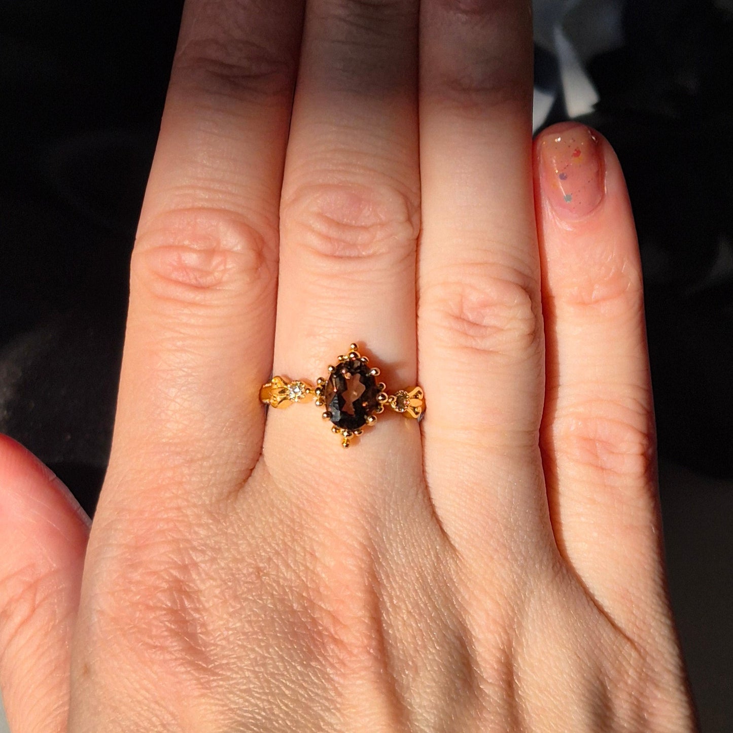 Smokey quarts ring "Fems" goldplated