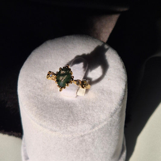 Moss agate ring "Fems" goldplated 2