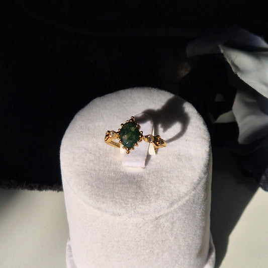 Moss agate ring "Fems" goldplated 3