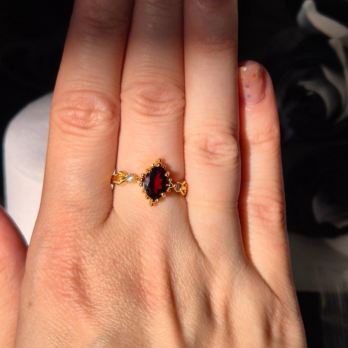 Garnet ring "Fems" goldplated