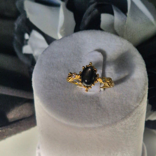 Hypersthene ring "Fems" goldplated 3