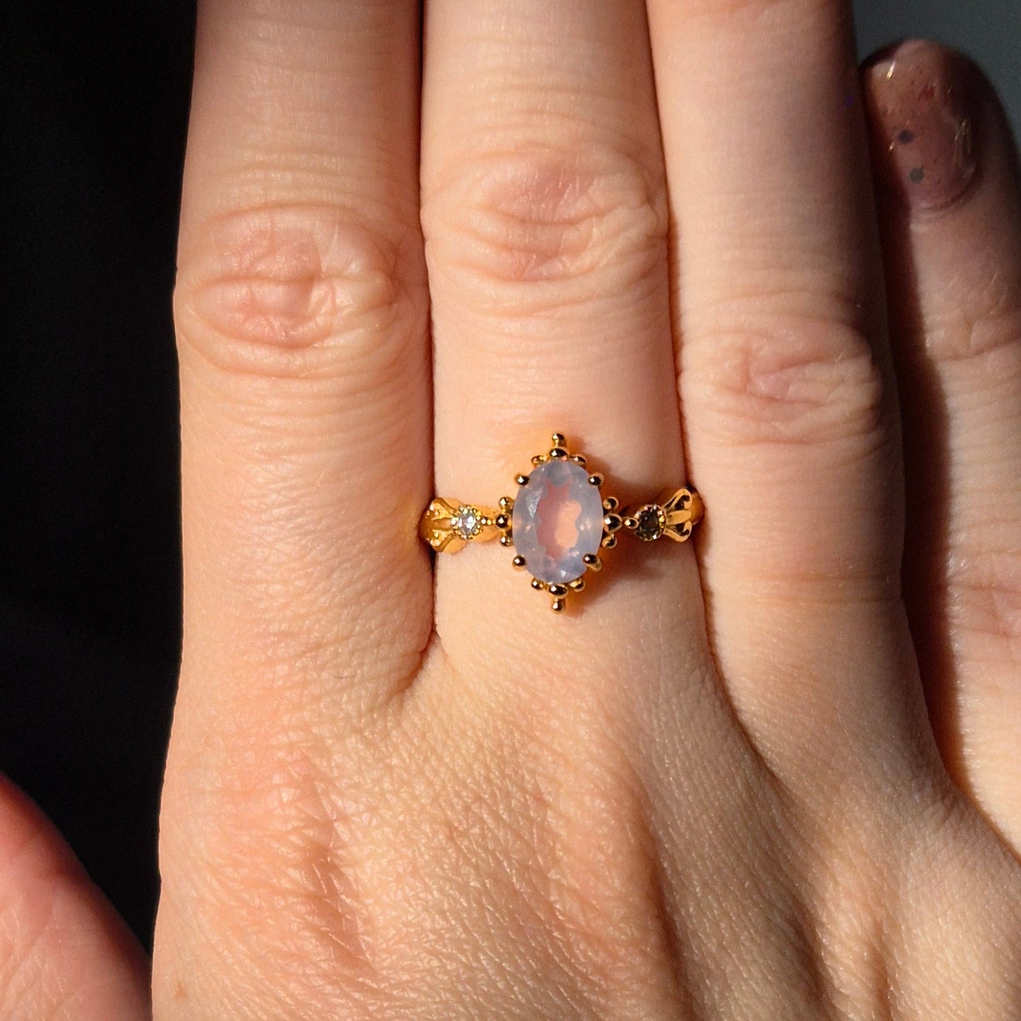 Lavender moon quarts ring "Fems" goldplated