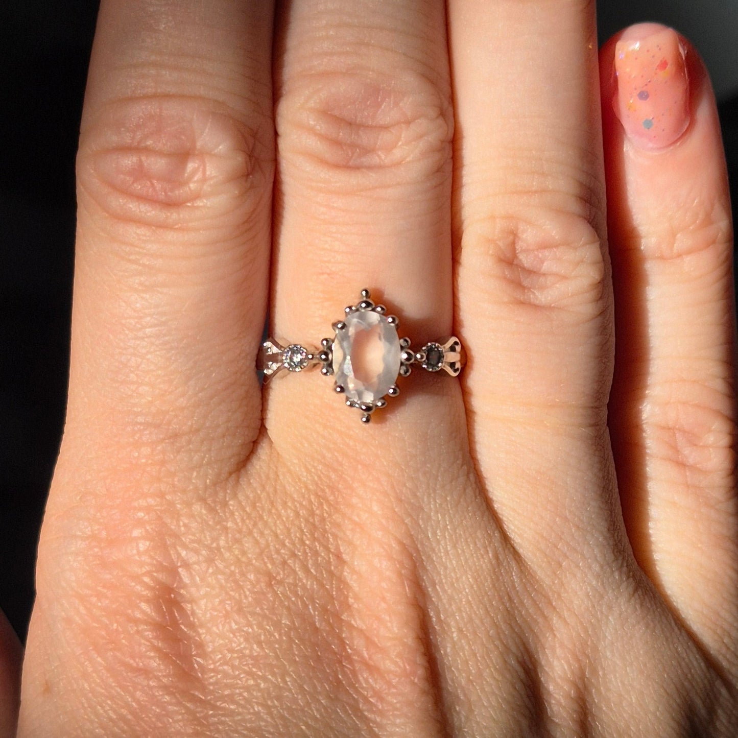 Rosequarts ring "Fems" silver