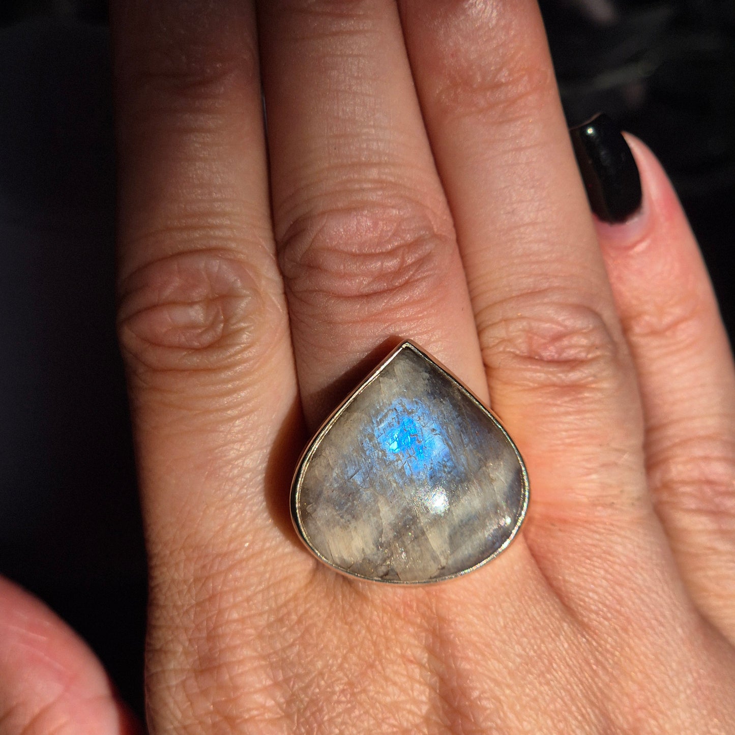 Grey moonstone / Sunstone mix ring 3