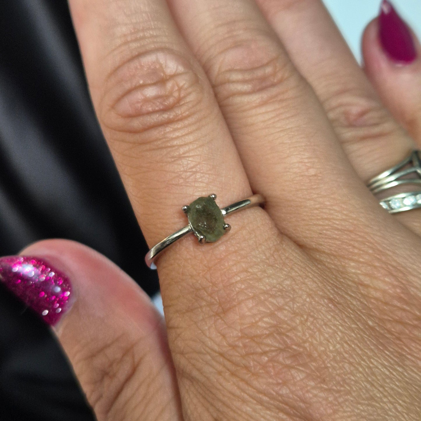 Moldavite ring silver 2