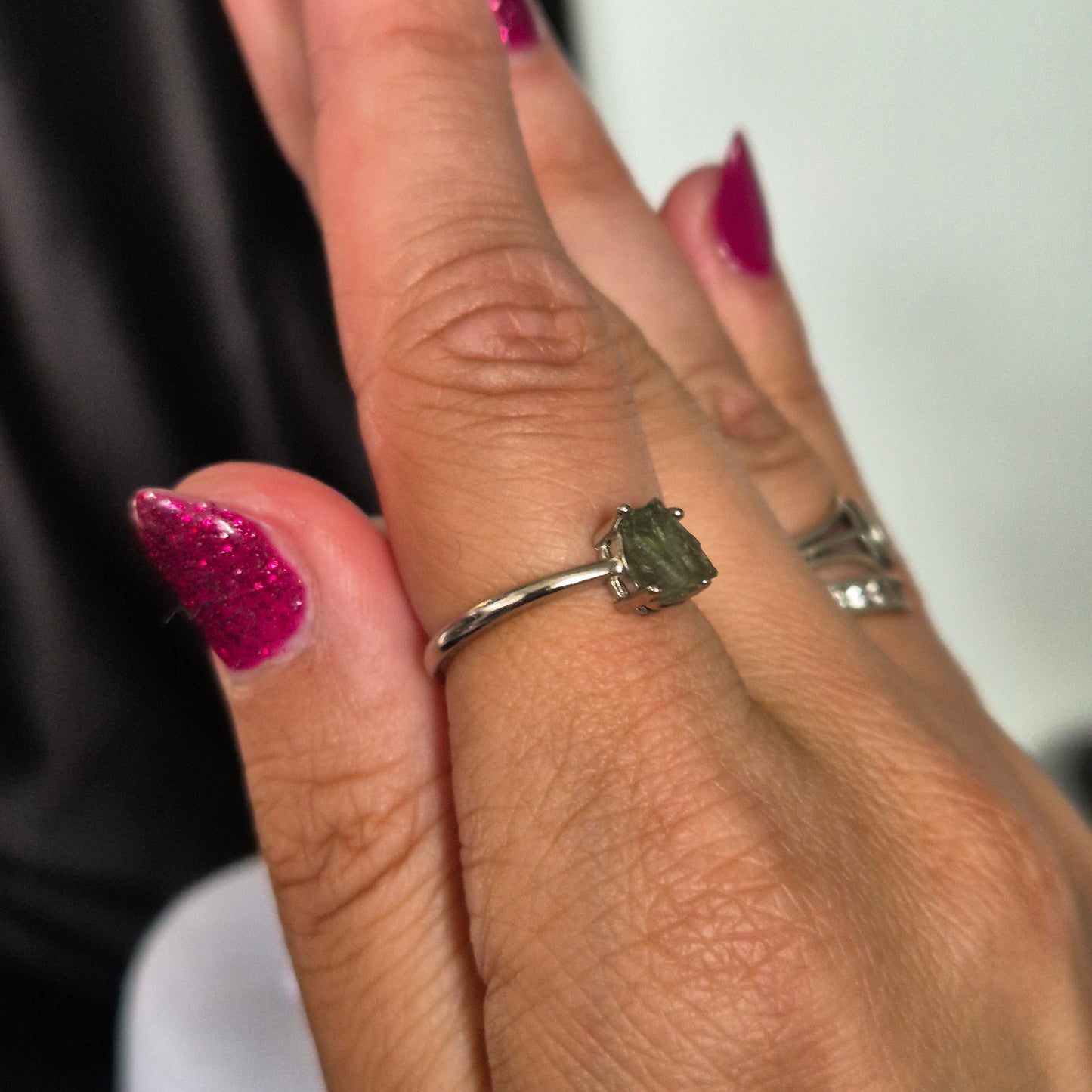 Moldavite ring silver 3