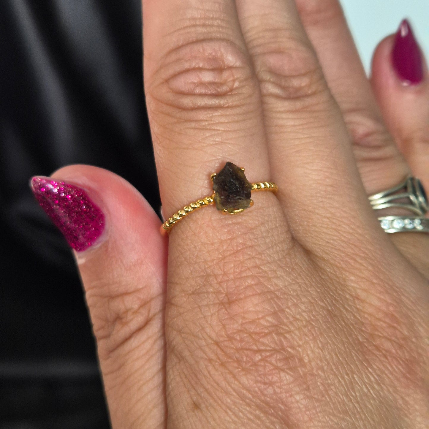 Moldavite ring gold 2