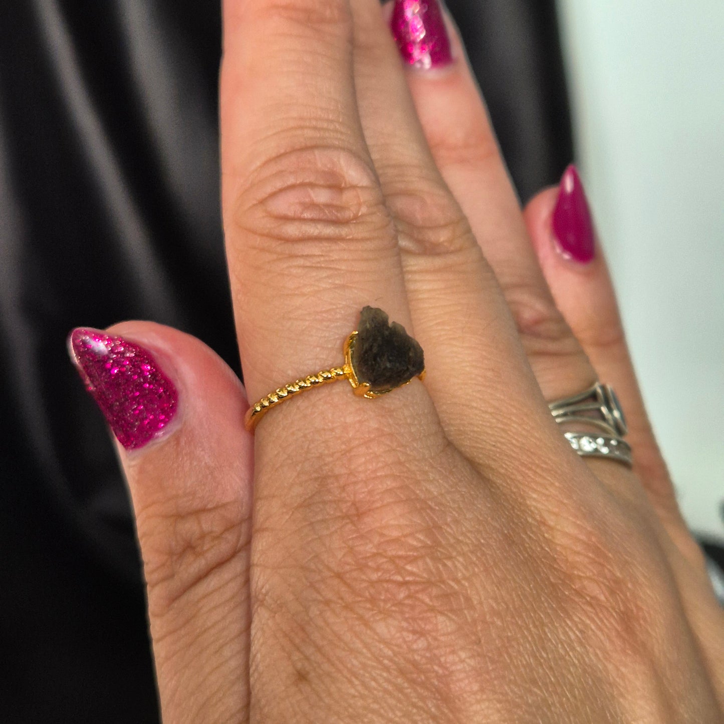 Moldavite ring gold 3