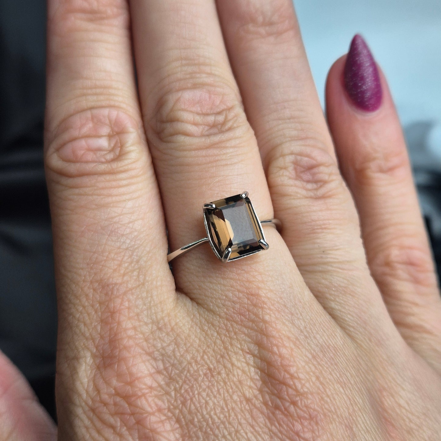Smokey quarts ring rectangle