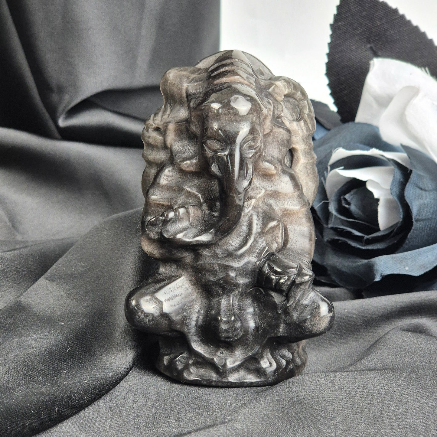 Silver sheen obsidian ganesha 3