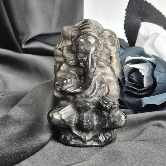 Silver sheen obsidian ganesha 3