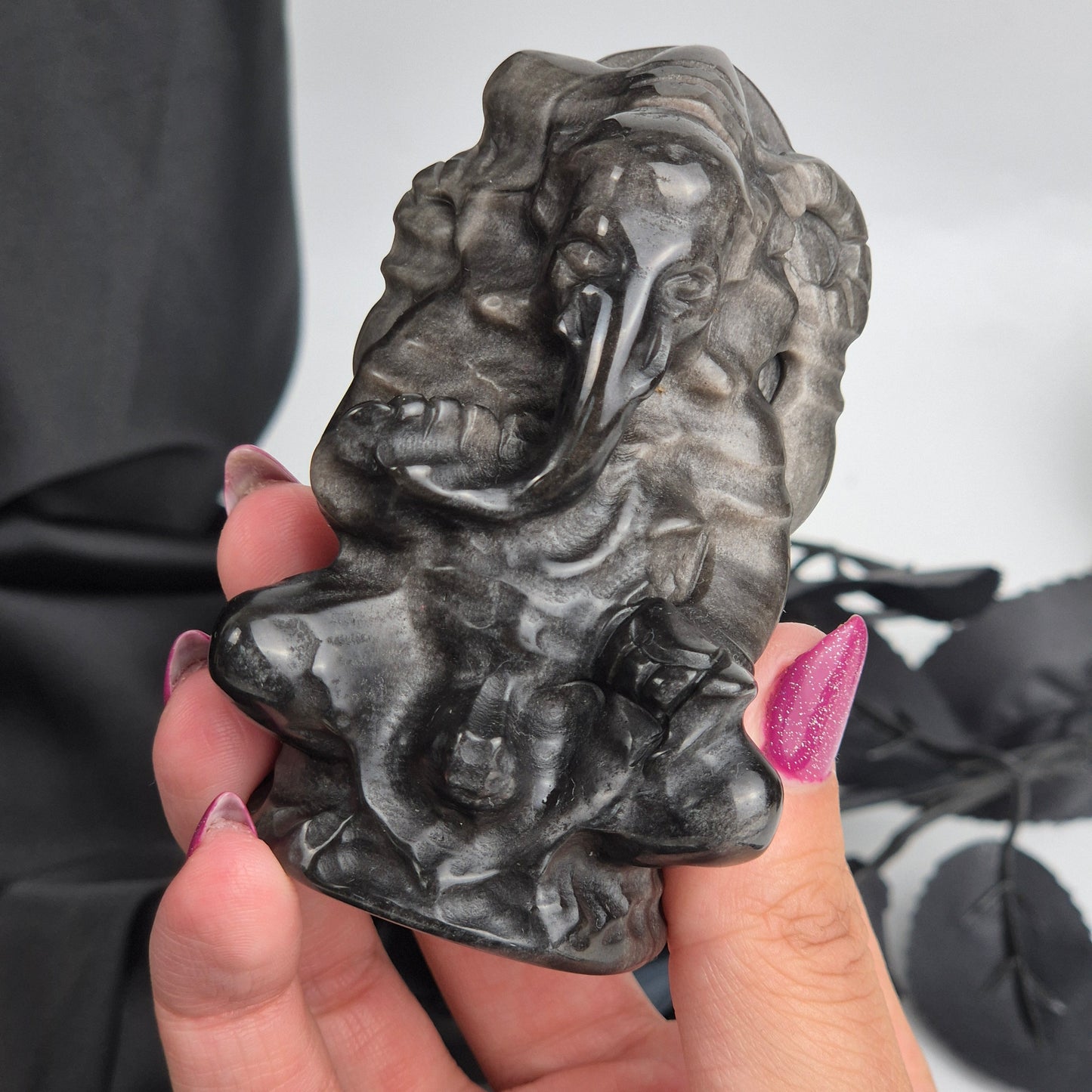 Silver sheen obsidian ganesha 3