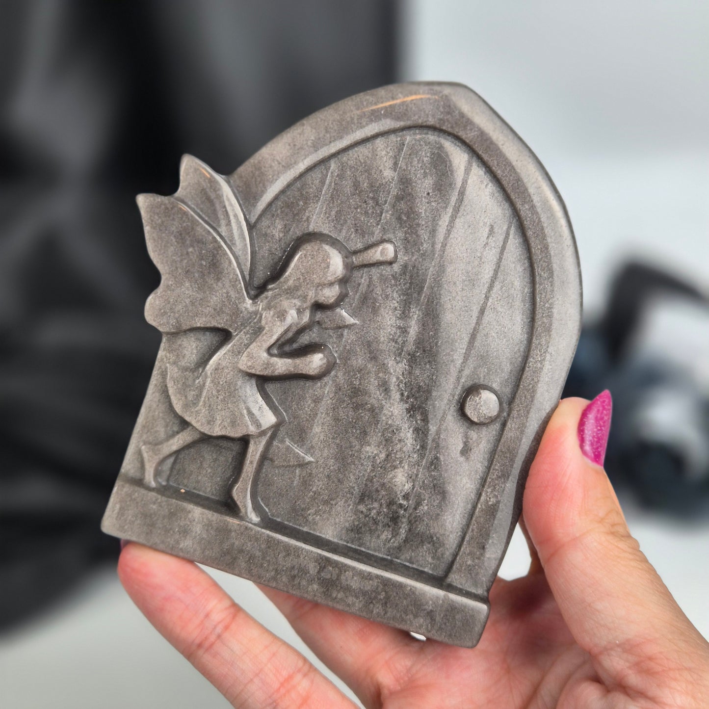 Silver sheen obsidian fairy door 3